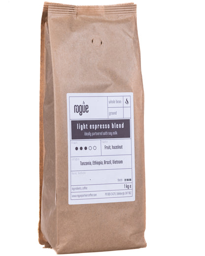 Light roast coffee espresso blend | whole bean 1kg | ideally partnered with soy milk