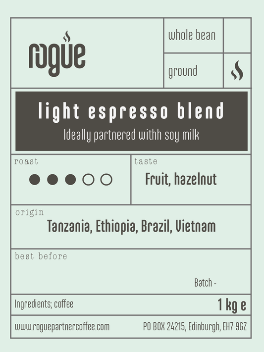 Light roast coffee espresso blend | ground 1kg | ideally partnered with soy milk
