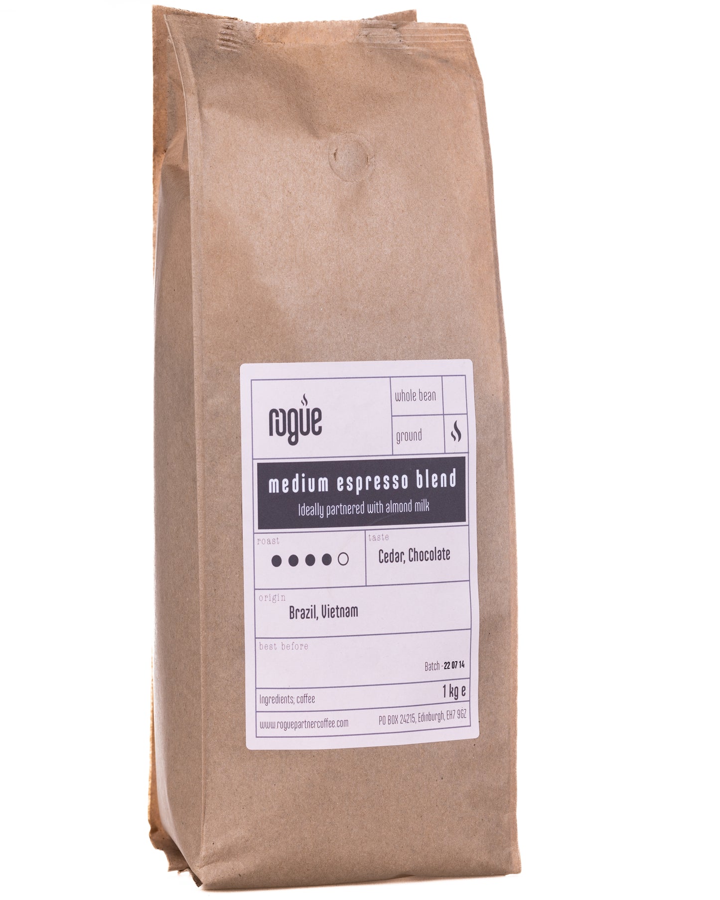 Medium roast coffee espresso blend | ground 1kg | ideally partnered with almond milk