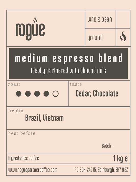 Medium roast coffee espresso blend | ground 1kg | ideally partnered with almond milk